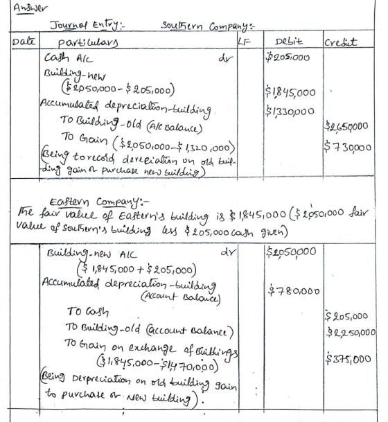 Ans er Joure entySoul5en Company LF- I Debit |Credit Dabr parti ulavs Kuildinj-hew よ 50,000-$ 205,000) Accuudato deprciobor)building $1,8%,000 | . T0 Grain (050,000-131o ,0oo on n- Para $730000 EOPtev) Compavy Cuildivj).nej AlC 투 ,,845,000+ 205,000) Accumuord da $ 9oS,000 To Buildin-old @ccout solan) To Gain on exuhange af gali