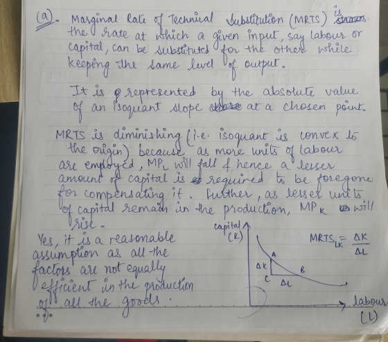 Maginal lali of Technicalubutitutien (MRTS) the rate at which a capital can be ubstihutc pu say labour or the othel hile keep
