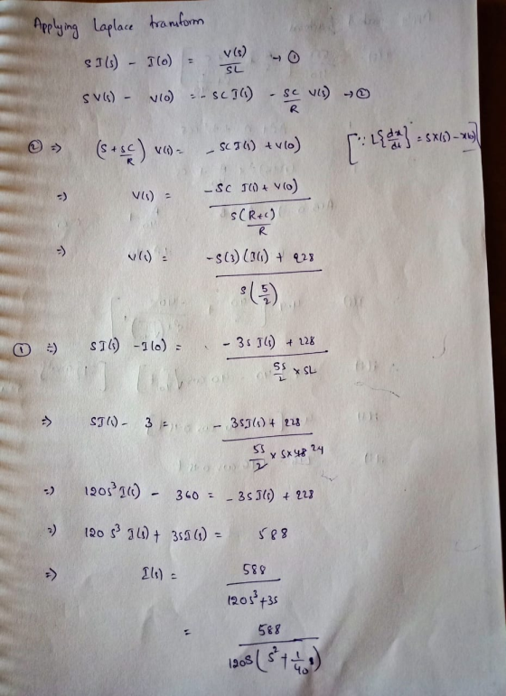 Applying Laplace transform SI(s) - Ilo) v (s) SL SV) VIO) -- SCI(1) - Sc (s) R - SX(S) -6) - SCT() +V60) [48] - sc Is + v60)
