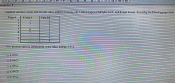 Question 2 Suppose you have a byte-addressable virtual address memory with 8 virtual pages of 64 bytes each and 4 page frames