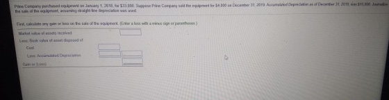 Prime Company purchased equipment on January 1, 2018, for $33,000. Suppose Pine Company sold the equipment for $4,000 an Dece