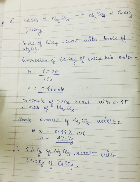 Ca o No ca s04 laSo4 eaet itn mele o bmele inlo moles Comveraion f6e 204 Lal04 62.20 136 h O.45mete O. 4Kmole moe ofAaz lo3 o