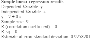 Simple linear regression results: Dependent Variable y Independent Variable: Sample size: 9 R (correlation coefficient) = 0 R