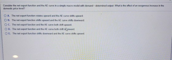 Consider the net export function and the AE curve in a simple macro model with demand - determined output What is the effect