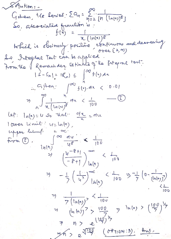 . over [2,0) Saution: Gwen, the series: Eana t in naz {n (ln(ne)o] So, associated function is: fray - I - a (ln(x))8 which