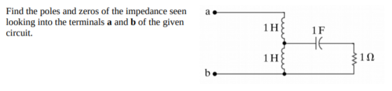 a. Find the poles and zeros of the impedance seen looking into the terminals a and b of the given circuit. 1H