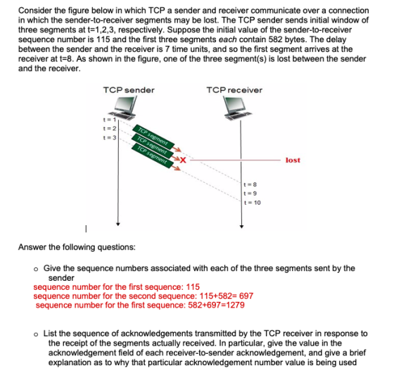 Consider the figure below in which TCP a sender and receiver communicate over a connection in which the sender-to-receiver se