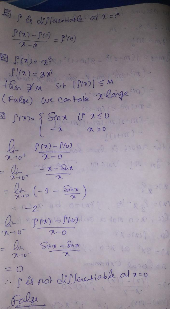 pa sophre) x-@ 2 p es differentiable at ac A S. (n=23 (tress- S!(9) 312 Sot 15(2) ISM (False) we cantake a large 3 (10) § Sin
