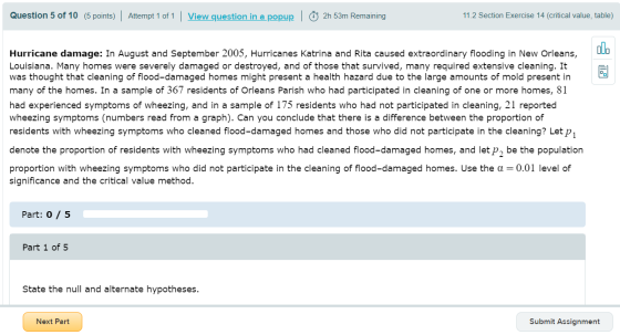 Question 5 of 10 (5 points) | Attempt 1 of 1 View question in a popup | 2h 53m Remaining 11.2 Section Exercise 14 (critical v
