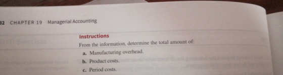 32 CHAPTER 19 Managerial Accounting Instructions From the information, determine the total amount of: a. Manufacturing overhe