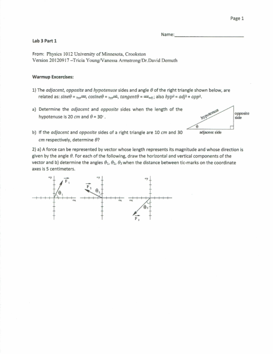 Page 1 Name: Lab 3 Part 1 From: Physics 1012 University of Minnesota, Crookston Version 20120917-Tricia Young/Vanessa Armstro