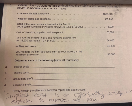 ASSUME THAT YOU OWN AN ENGINEERING FIRM THAT HAS THE FOLLOWING COST AND REVENUE INFORMATION FOR LAST YEAR: ........ -total re