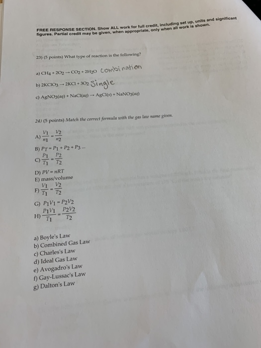 REE RESPONSE SECTION. Show ALL work for full credit, including set up, units and significant gures. Partial credit may be giv