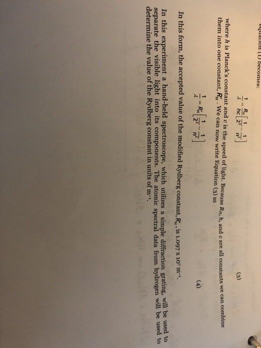 cyuation (1) becomes: (3) where his Plancks constant and e is the speed of light. Because R. h. and e are all constants we c