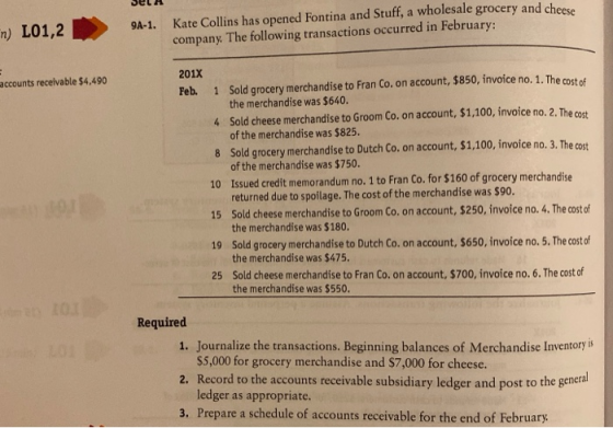 sela 9A-1. n) L01,2 Kate Collins has opened Fontina and Stuff, a wholesale grocery and cheese company. The following transact