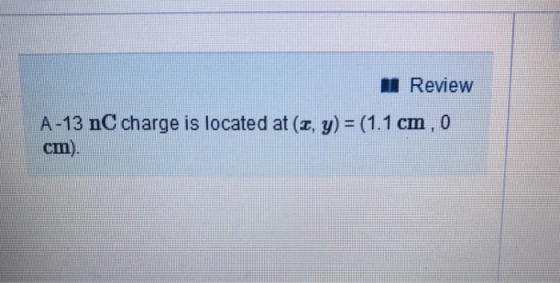 M Review A-13 nC charge is located at (r, y) (1.1 cm,0 cm)
