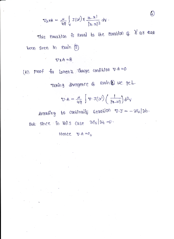 Vn XA dy . This Eruatton is 82ua) to the suatlon & B a8 ean been seen tn Ezuh VXA =B (11) PYoof for 2onenz Gauge condition v