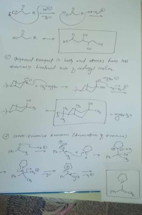 ( Oh ☺ Y R R HH OH - OH OH Grignard Reagent is bully and attucks from storically hindleral side of carbory carbon. less + cha