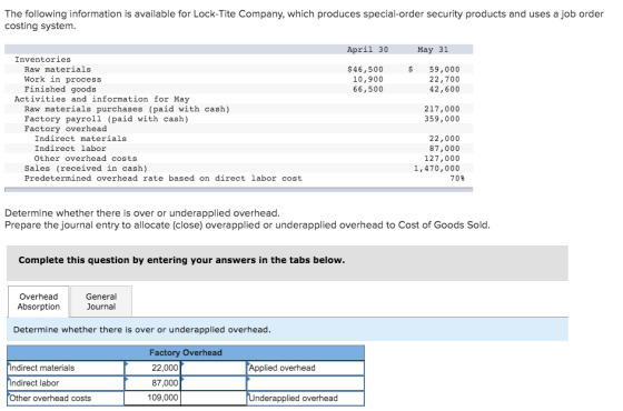 The following information is available for Lock-Tite Company, which produces special-order security products and uses a job o