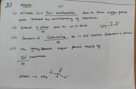 93 Answer: (1) is nitrate is a poor Nucleophile. Due to three oxygen group which reduce the nucleophilicy by resonanec. (ii)