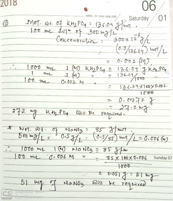 2018 o . 06 – WEEK - 01 / DAY (006-359) Saturday, 01 mot. wt. of KH2POq = 136.09 ghuur. 7 100 м. 3 500 wTIL Concentration 3 (