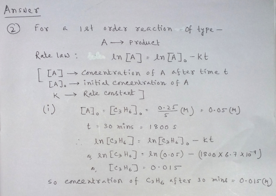 Rata lau AnTA [AT → cone entra tion of A after time t K--> Rabe eons tcnt t 30 mins 1800 S0 concent丫ation of C3H6 after 30 min-O-01:0)