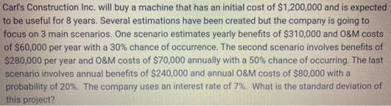 Carls Construction Inc. will buy a machine that has an initial cost of $1,200,000 and is expected to be useful for 8 years.