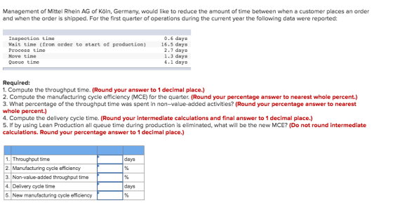 Management of Mittel Rhein AG of Köln, Germany, would like to reduce the amount of time between when a customer places an ord