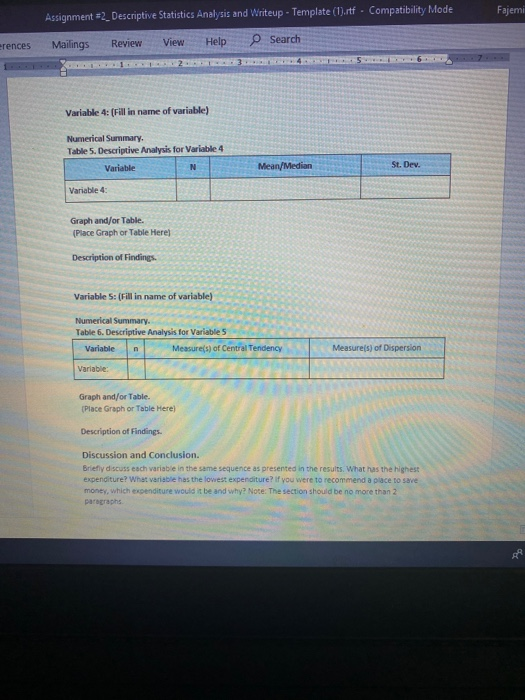 Fajemi Assignment=2_Descriptive Statistics Analysis and writeup - Template (1).rtf - Compatibility Mode Mailings erences Revi