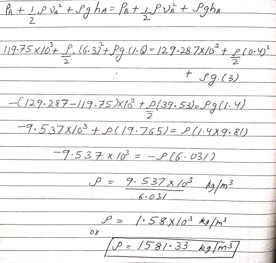 PA+ IP V² + Sg ha = PB + LP V + SghB 2 2 119.75x10+ L (6-3)+Pg (1-0) = 129.23 7810* + £ 10045? S.9.(3) + -6129.287–119.75)xlo