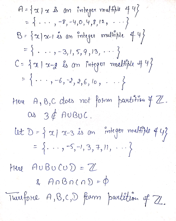 A = {012 sis an integer multiple of 43 ={...,-8,-4,0,4,8,12,...}. B = {2x) oct is an integer multiple 44} C= falokat is an in