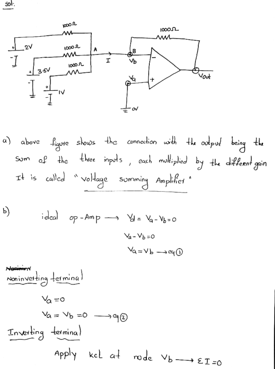 Sol O0on 2V A I Ww T 3.5V Vout IV gore skos the thee Connection with the aabove inpols ach moipled by of the Som the differnt
