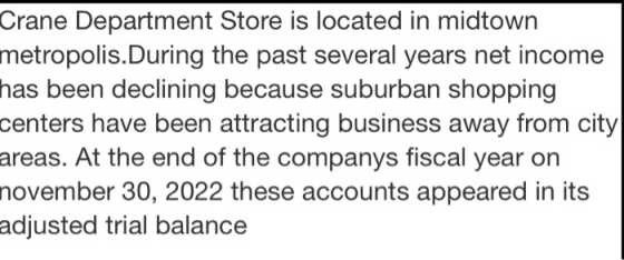 Crane Department Store is located in midtown metropolis.During the past several years net income has been declining because s