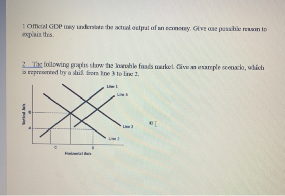 1 Official GDP may understate the actual output of an economy. Give one possible reason to explain this 2. The following grap