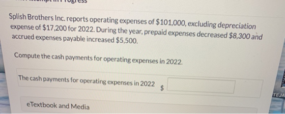 Embles Splish Brothers Inc. reports operating expenses of $101,000, excluding depreciation expense of $17,200 for 2022. Durin