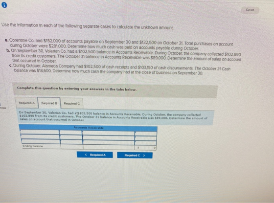 Use the information in each of the following separate cases to calculate the unknown amount a. Corentne Co. had $152.000 of a