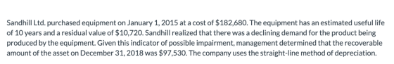 Sandhill Ltd. purchased equipment on January 1, 2015 at a cost of $182,680. The equipment has an estimated useful life of 10
