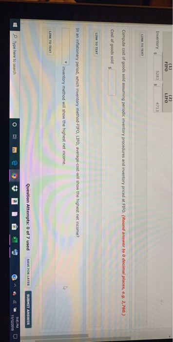 Inventory s 52835 4713 LINK TO TEXT Compute cost of goods sold assuming periodic inventory procedures and inventory priced at