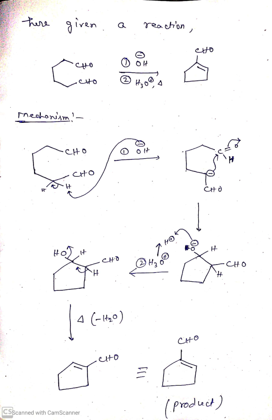 here giren . Q reaction > CHO CHO Olt C cto 2 H2O Mechanism - CHO o olt CHO H CHO HO 1 Hof it H CHO ② H₂ CHO H -H₂9 # 4 (-1,0