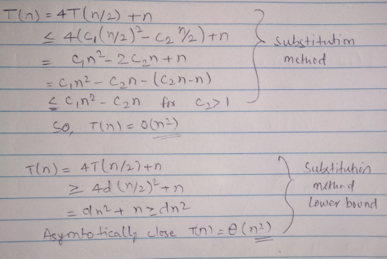 Substituhm meth d t(n) = 4T(n/2)+n lawer bound 2. mto ically close Tin)