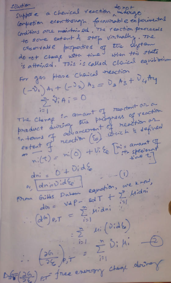 soution suppose a chenical reaction do not undera Completion even though favourable experimental Conditions are maintained. T
