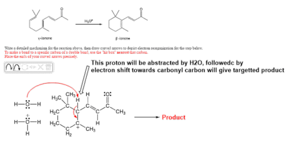 0 0 p-ionone Terte a detailed mechnusm fot tie reacton above-then draw curred anows เจ depxt electron tearannizzuou fer the s