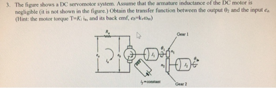 3. The figure shows a DC servomotor system. Assume that the armature inductance of the DC motor is negligible (it is not show