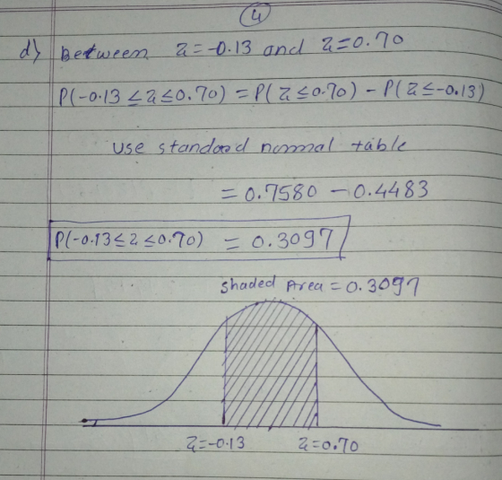 d beturen a:-0.13 and 2z0.7o use standd ninal table 0.7580ー0.4483 (-0.132 0.7o) shadecl PreaO.3037 2o.TO
