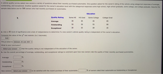 A vehicle quality survey asked new owners a variety of questions about their recently purchased automobile. One question aske