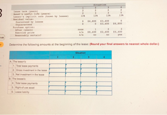 Situation 0 Lease ten (years) Assets useful life (years) Lessors implicit rate (known by lessee) Residual value: Guaranteed
