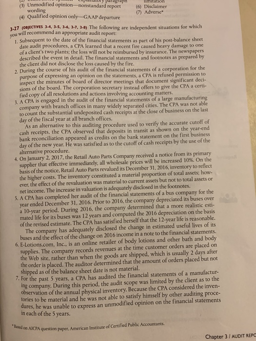 12 UM LapurdULY 13) Unmodified opinion-nonstandard report limitation wording (6) Disclaimer (4) Qualified opinion only GAAP d