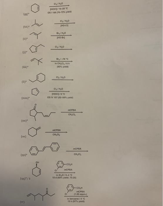 сь/н,о HOCIJ/15-20 c oS I 158 (70-73 % yield) (gg) Cly/H2O (но-с (hh) Bry/MyO [но-ві] (i) Cly/ H,0 Br/-78 C in CH,Cl,/6 h (9