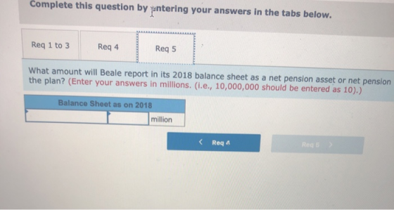 Complete this question by yantering your answers in the tabs below. Req 1 to 3 Reg 4 Reg 5 What amount will Beale report in i