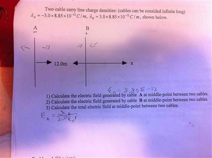 Two cable carry line charge densities: (cables can